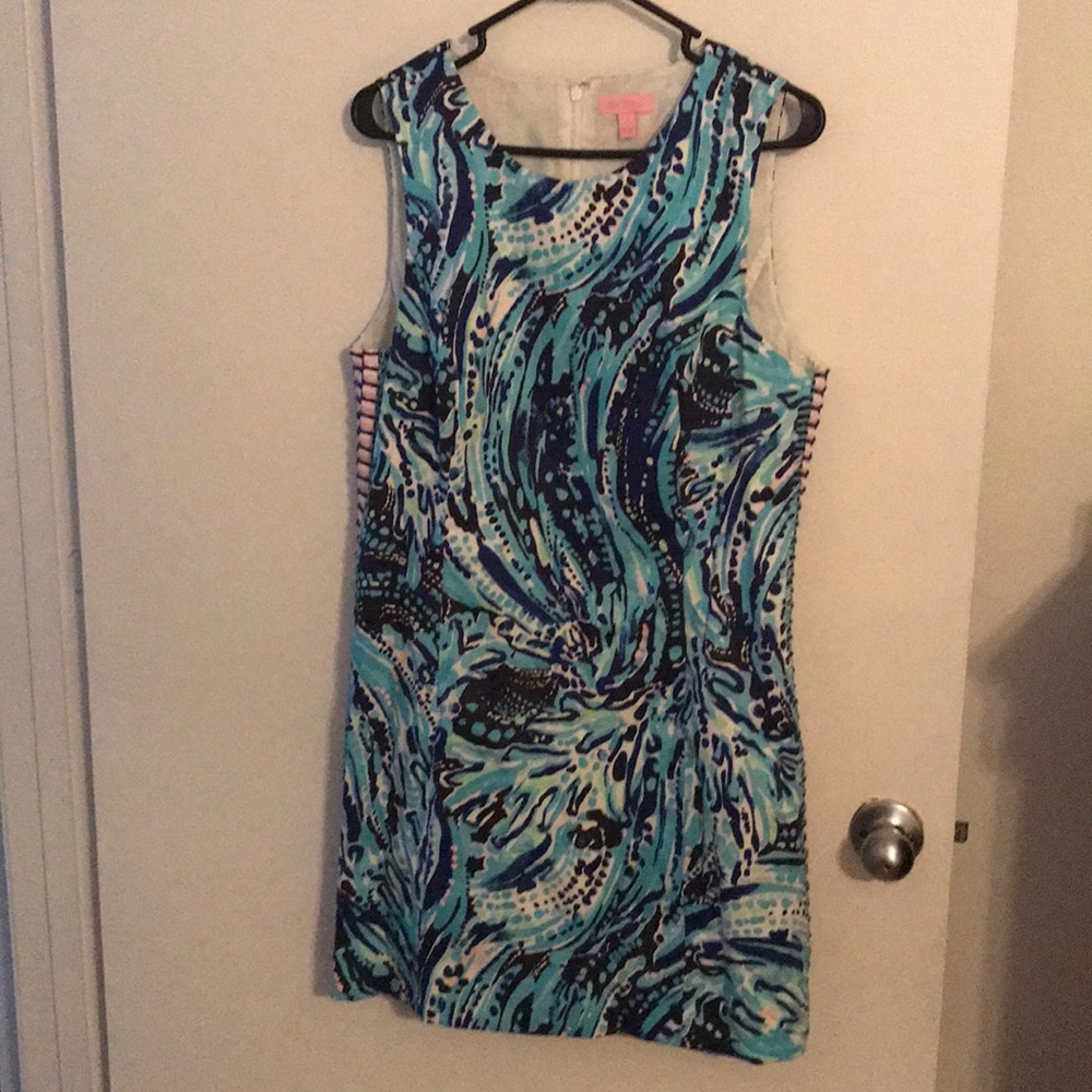 Lily Pulitzer Dress. Blue with Pink ribboning
